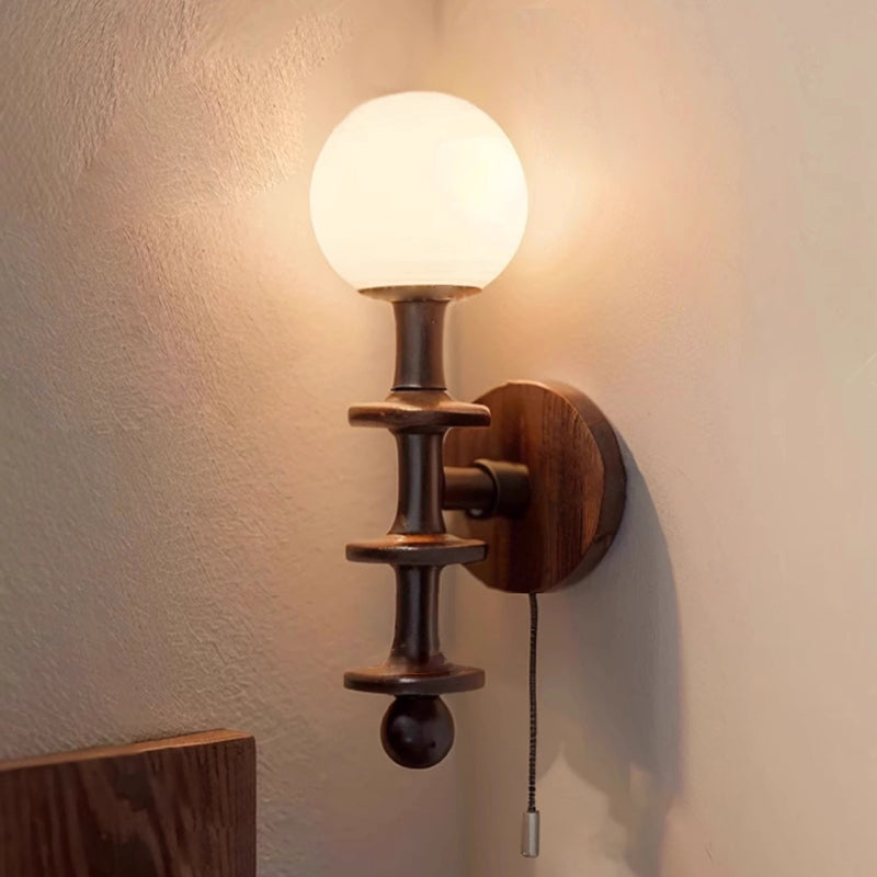 Cylinder Globe Wood Glass 1-Light Wall Sconce Lamp