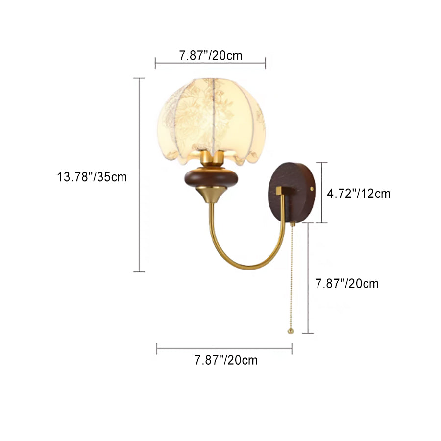 French Shade Wooden Iron Frame 1-Light Wall Sconce Lamp