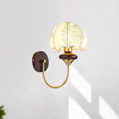 French Shade Wooden Iron Frame 1-Light Wall Sconce Lamp