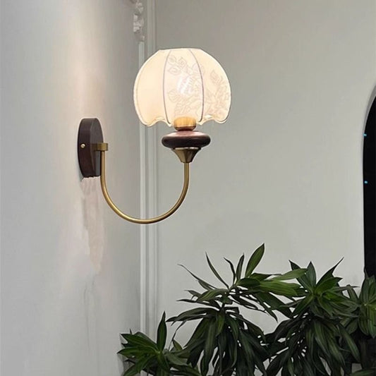 French Shade Wooden Iron Frame 1-Light Wall Sconce Lamp