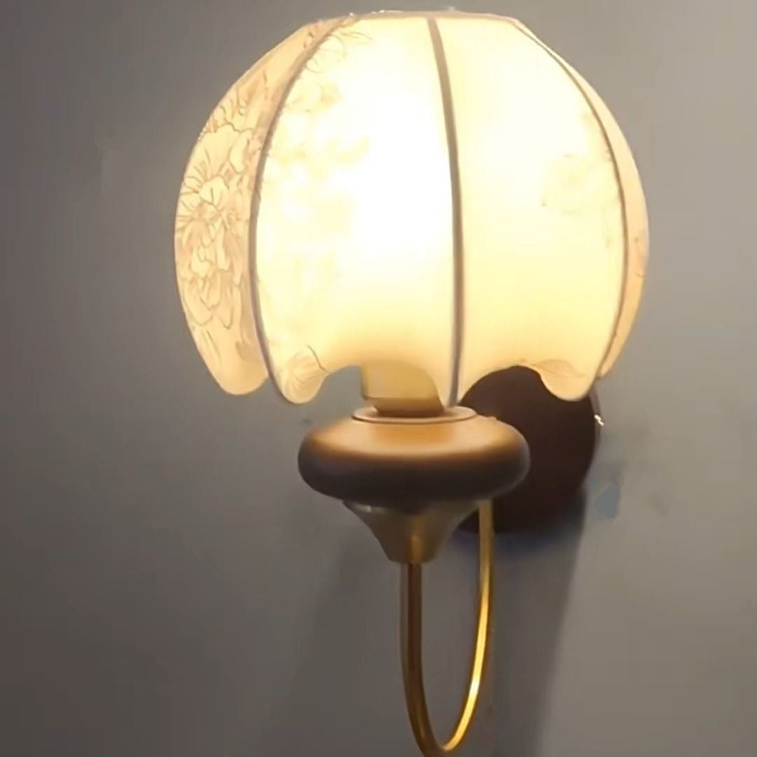 French Shade Wooden Iron Frame 1-Light Wall Sconce Lamp