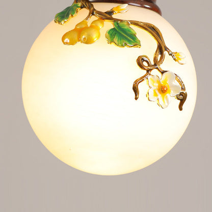 Chinese Brass Enameled Glass Shade 1-Light Wall Sconce Lamp