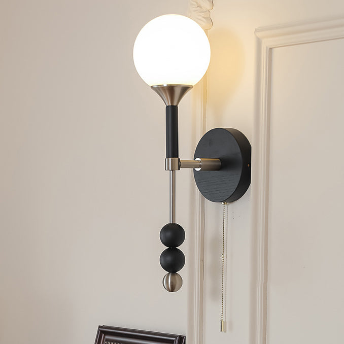 Cylinder Alloy Wood Glass Shade 1-Light Wall Sconce Lamp