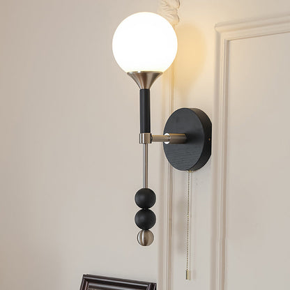 Cylinder Alloy Wood Glass Shade 1-Light Wall Sconce Lamp