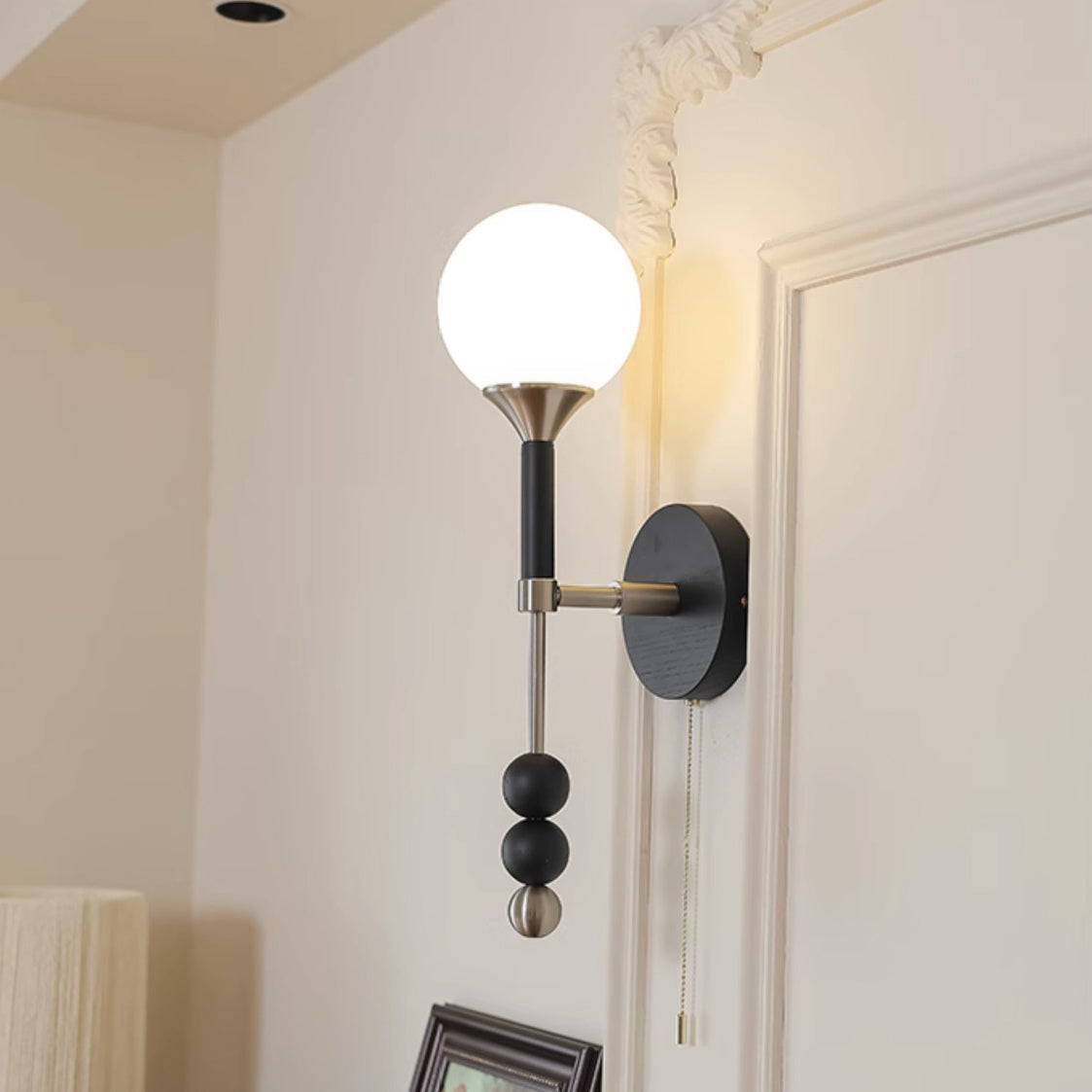 Cylinder Alloy Wood Glass Shade 1-Light Wall Sconce Lamp