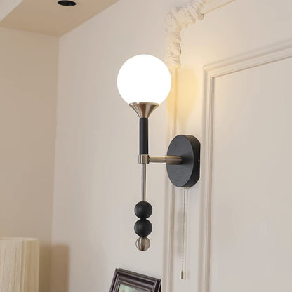 Cylinder Alloy Wood Glass Shade 1-Light Wall Sconce Lamp