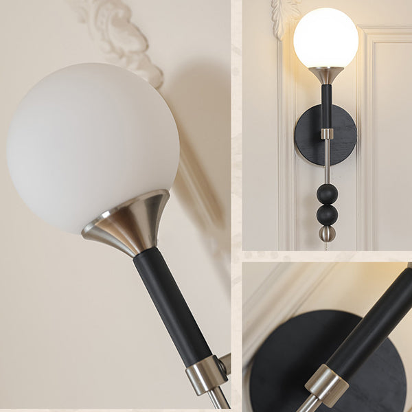 Cylinder Alloy Wood Glass Shade 1-Light Wall Sconce Lamp