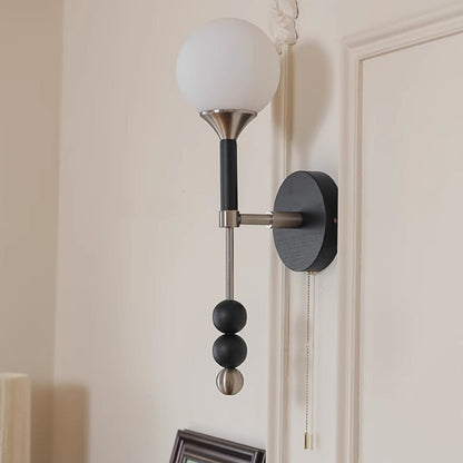 Cylinder Alloy Wood Glass Shade 1-Light Wall Sconce Lamp