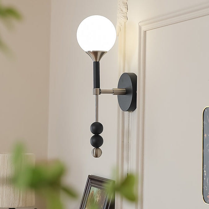 Cylinder Alloy Wood Glass Shade 1-Light Wall Sconce Lamp