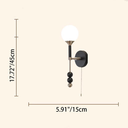 Cylinder Alloy Wood Glass Shade 1-Light Wall Sconce Lamp