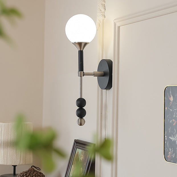 Cylinder Alloy Wood Glass Shade 1-Light Wall Sconce Lamp