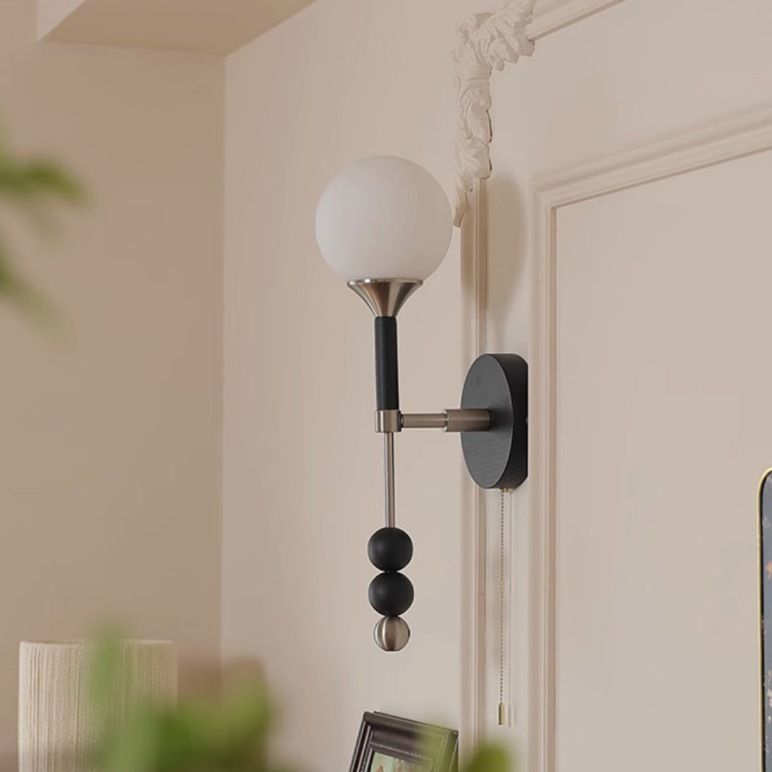 Cylinder Alloy Wood Glass Shade 1-Light Wall Sconce Lamp