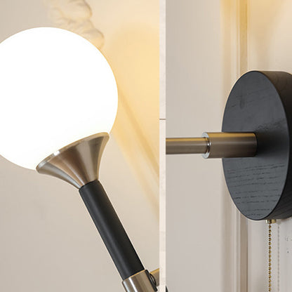 Cylinder Alloy Wood Glass Shade 1-Light Wall Sconce Lamp