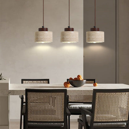 Traditional Vintage Cylinder Wood Travertine 1-Light Pendant Light For Bedroom