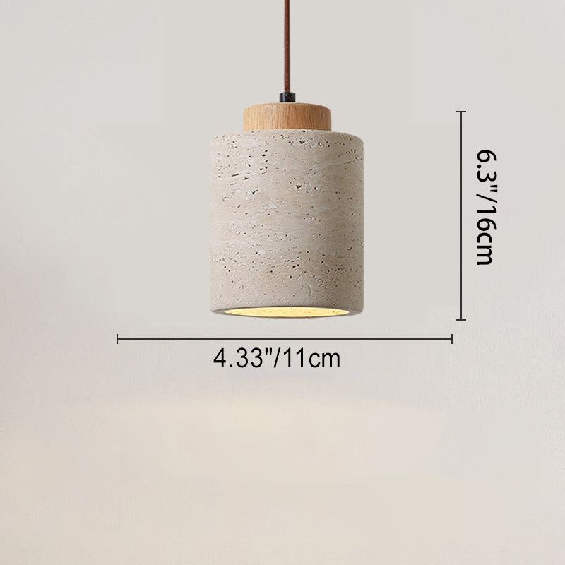 Traditional Vintage Cylinder Wood Travertine 1-Light Pendant Light For Bedroom