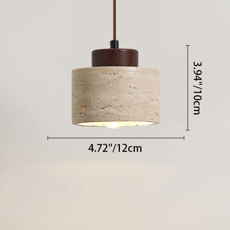 Traditional Vintage Cylinder Wood Travertine 1-Light Pendant Light For Bedroom