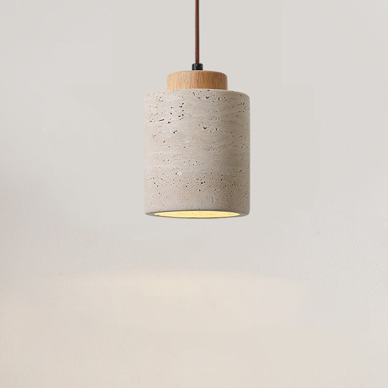Traditional Vintage Cylinder Wood Travertine 1-Light Pendant Light For Bedroom