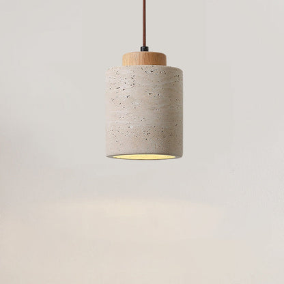 Traditional Vintage Cylinder Wood Travertine 1-Light Pendant Light For Bedroom