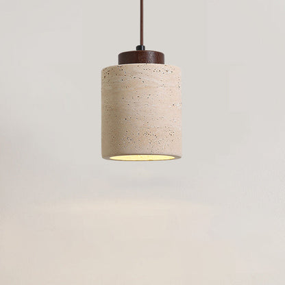 Traditional Vintage Cylinder Wood Travertine 1-Light Pendant Light For Bedroom