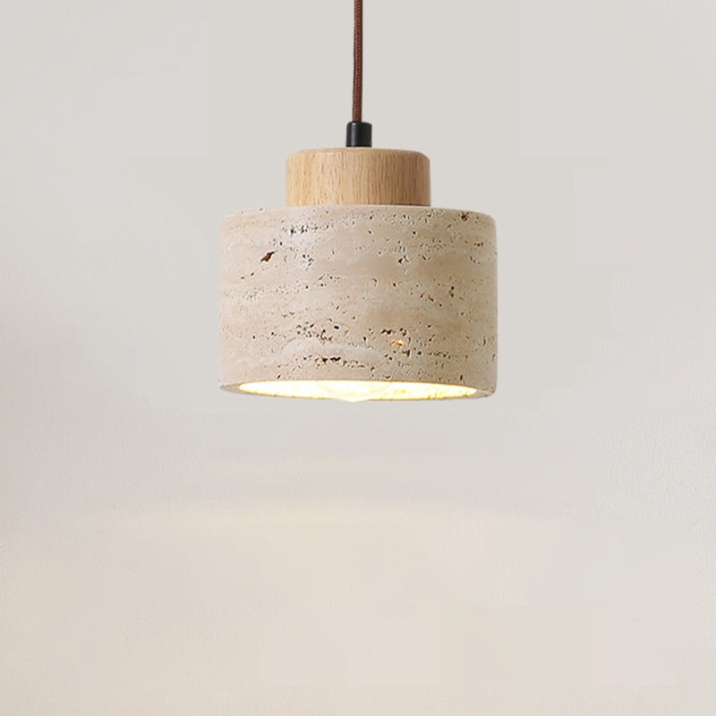 Traditional Vintage Cylinder Wood Travertine 1-Light Pendant Light For Bedroom