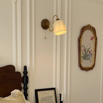 French Wood Iron Fabric Shade 1-Light Wall Sconce Lamp