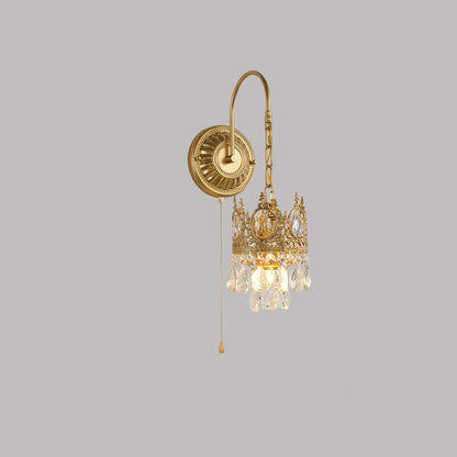 French Round Crown Iron Crystal 1-Light Wall Sconce Lamp