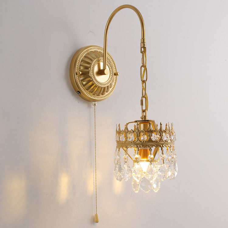 French Round Crown Iron Crystal 1-Light Wall Sconce Lamp