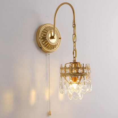 French Round Crown Iron Crystal 1-Light Wall Sconce Lamp
