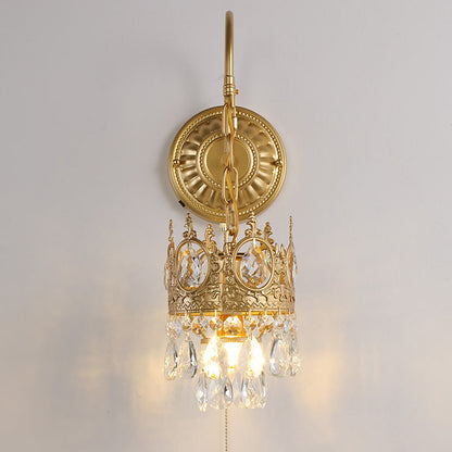 French Round Crown Iron Crystal 1-Light Wall Sconce Lamp