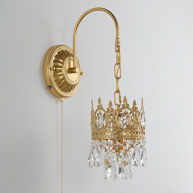 French Round Crown Iron Crystal 1-Light Wall Sconce Lamp