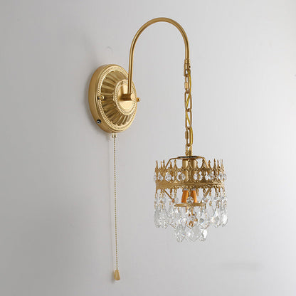 French Round Crown Iron Crystal 1-Light Wall Sconce Lamp