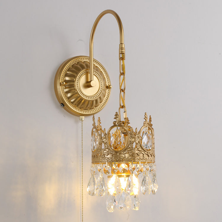 French Round Crown Iron Crystal 1-Light Wall Sconce Lamp