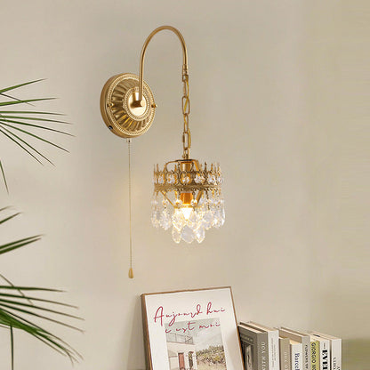 French Round Crown Iron Crystal 1-Light Wall Sconce Lamp