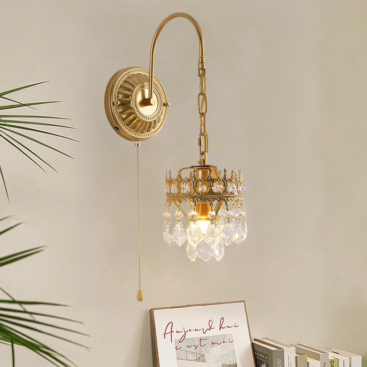 French Round Crown Iron Crystal 1-Light Wall Sconce Lamp