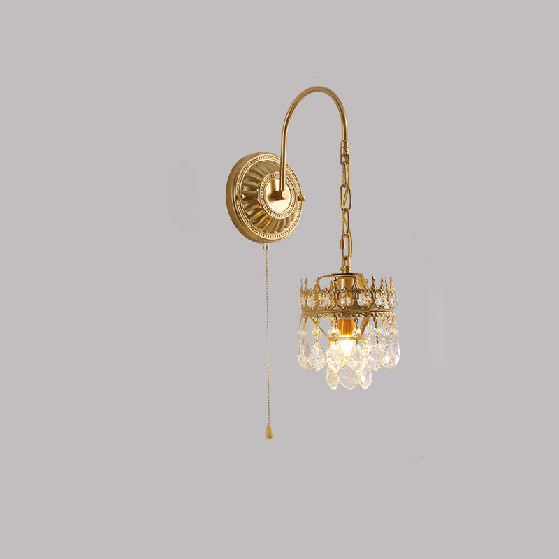 French Round Crown Iron Crystal 1-Light Wall Sconce Lamp