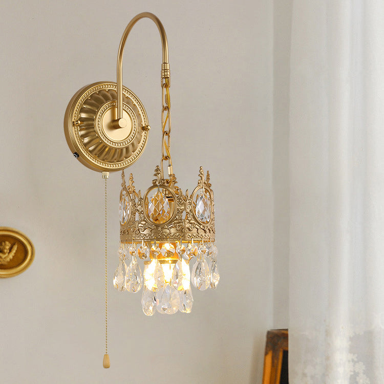 French Round Crown Iron Crystal 1-Light Wall Sconce Lamp