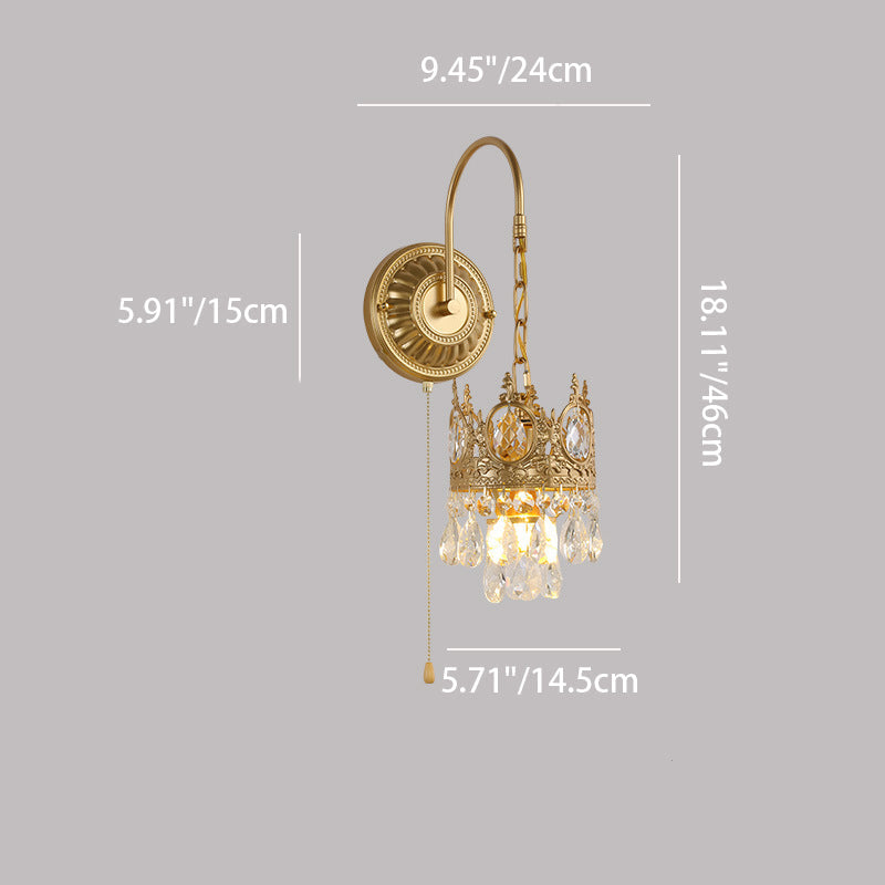 French Round Crown Iron Crystal 1-Light Wall Sconce Lamp