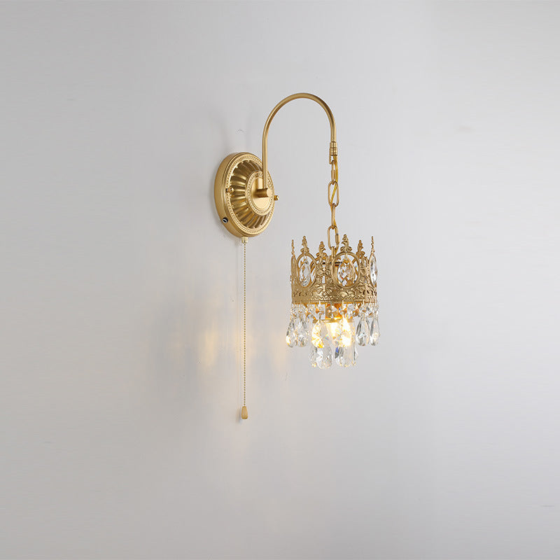 French Round Crown Iron Crystal 1-Light Wall Sconce Lamp
