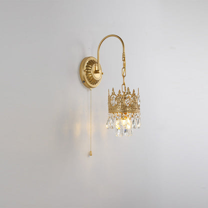 French Round Crown Iron Crystal 1-Light Wall Sconce Lamp