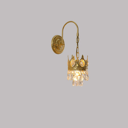 French Round Crown Iron Crystal 1-Light Wall Sconce Lamp