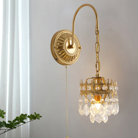 French Round Crown Iron Crystal 1-Light Wall Sconce Lamp