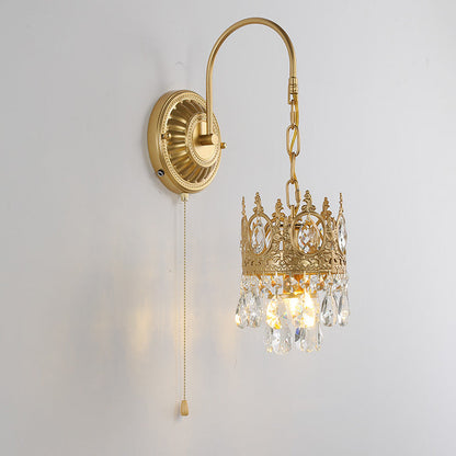 French Round Crown Iron Crystal 1-Light Wall Sconce Lamp