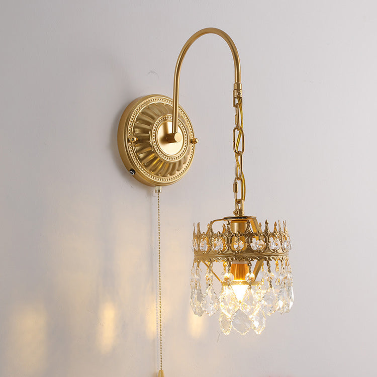 French Round Crown Iron Crystal 1-Light Wall Sconce Lamp