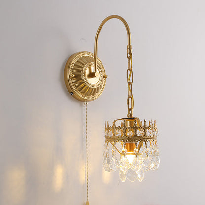 French Round Crown Iron Crystal 1-Light Wall Sconce Lamp