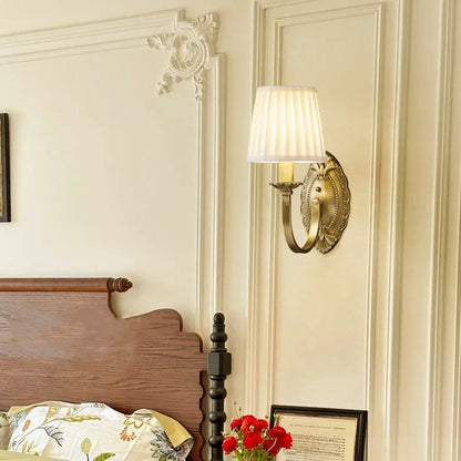 Curved Stripe Fabric Shade Brass 1/2 Light Wall Sconce Lamp