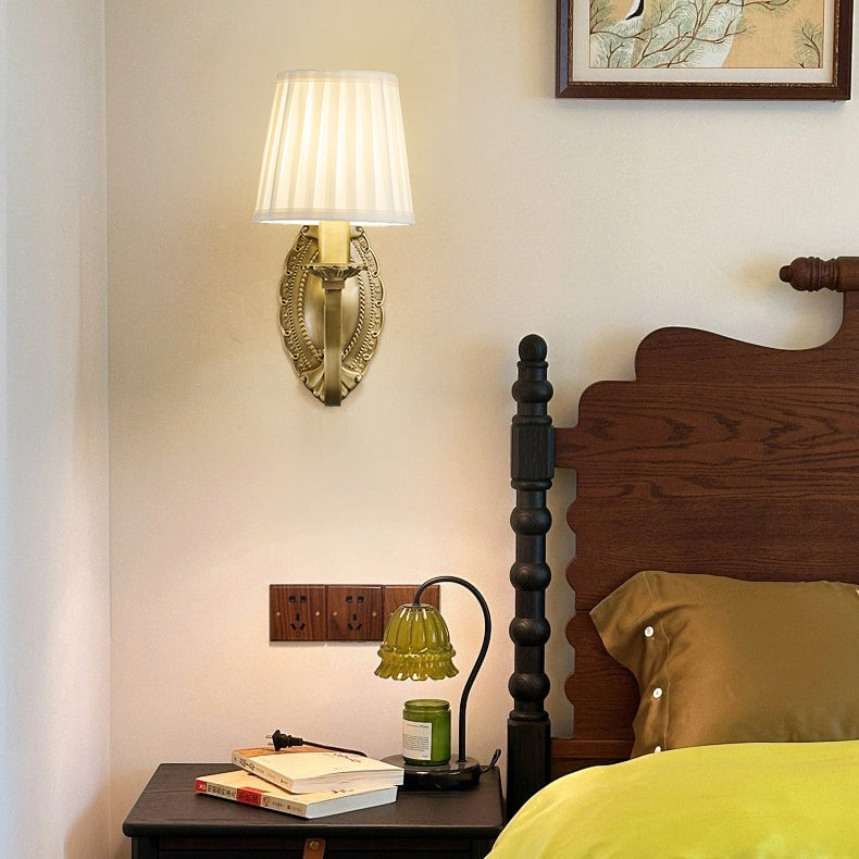 Curved Stripe Fabric Shade Brass 1/2 Light Wall Sconce Lamp