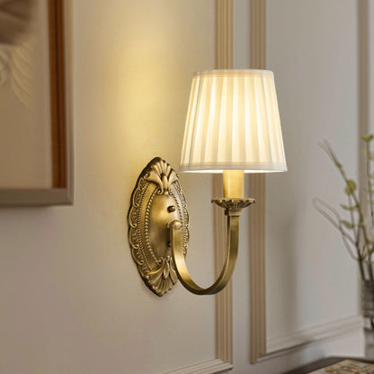 Curved Stripe Fabric Shade Brass 1/2 Light Wall Sconce Lamp