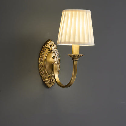 Curved Stripe Fabric Shade Brass 1/2 Light Wall Sconce Lamp