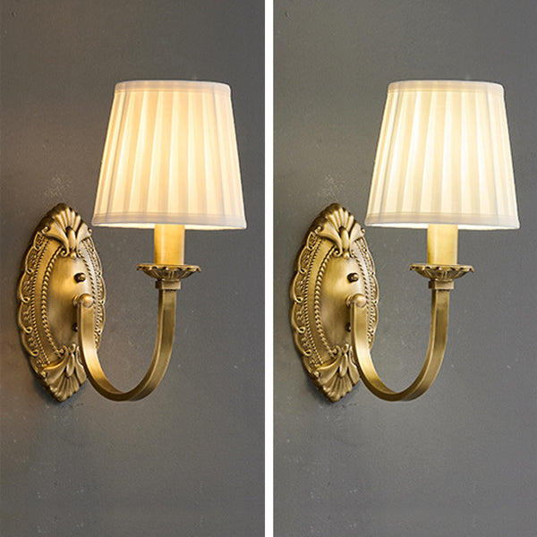 Curved Stripe Fabric Shade Brass 1/2 Light Wall Sconce Lamp