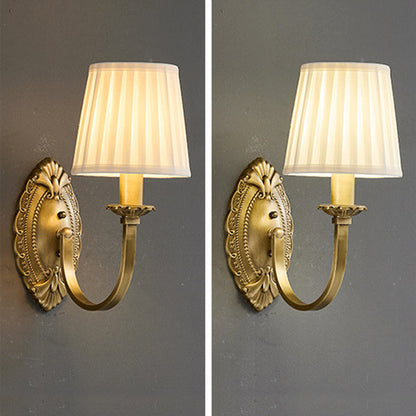 Curved Stripe Fabric Shade Brass 1/2 Light Wall Sconce Lamp